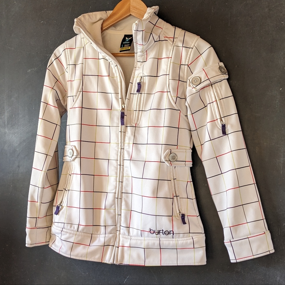 Burton DryRide Jacket White Windowpane Full Zipper Warm Sz S
